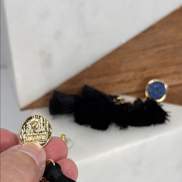 SugarFix Black and Gold Blue Stone Tassel Earrings lot E32 - Picture 4 of 7